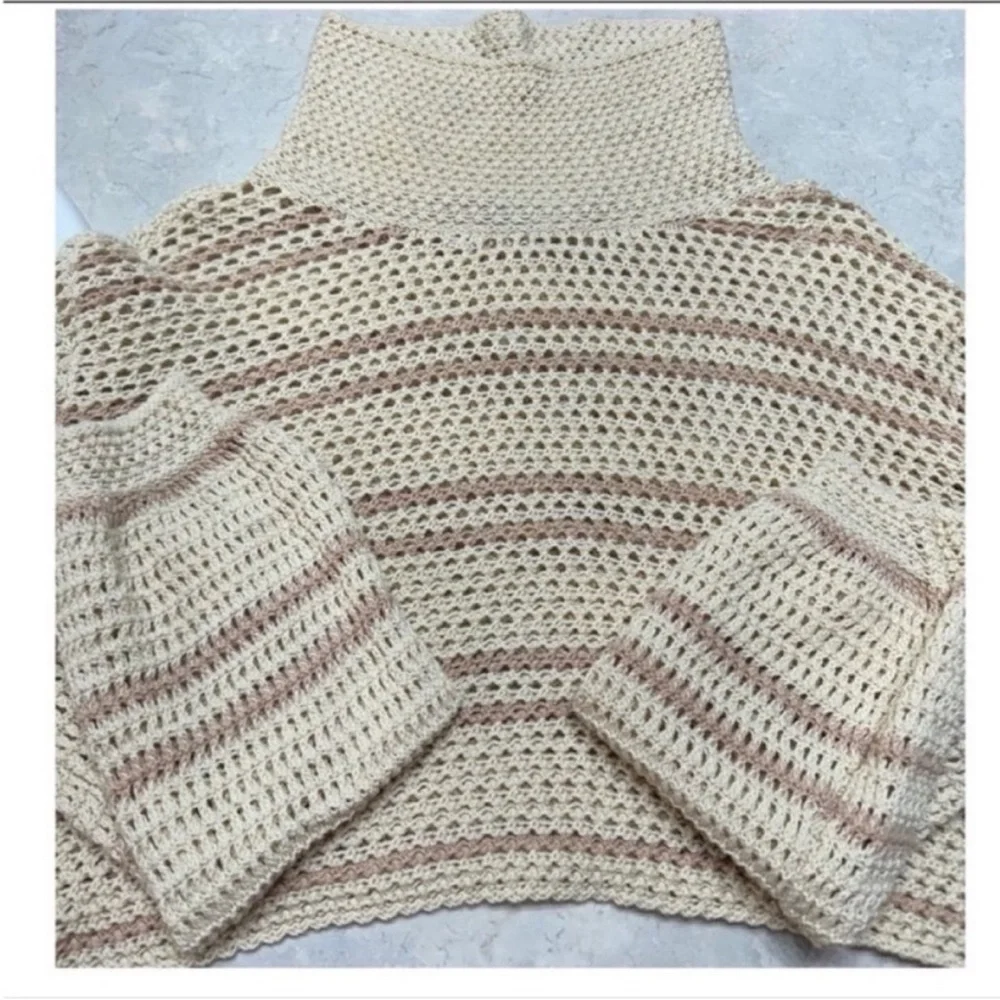 Free People Montauk Dunes Crochet Open Weave Mock Cowl Top